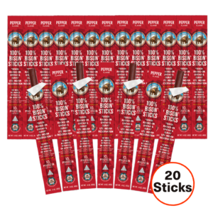 Pepper bison jerky sticks 20-pack flat layout