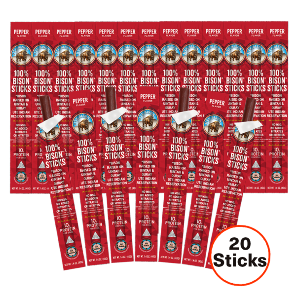 Pepper bison jerky sticks 20-pack flat layout