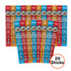20 bison jerky sticks in assorted flavors on white background